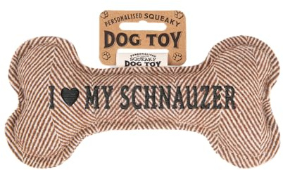 History & Heraldry Personalisiertes Quietschendes Hundespielzeug, Knochen Form, mit `Schnauzer` Aufschrift, Stoffspielzeug für Hunde