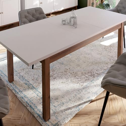 Forte PENKRIDGE Esstisch 160, Landhausstil Esstisch, ausziehbar, Wohnzimmer, Esszimmer, Holzwerkstoff, Secret Grey | Schlammeiche Holzdekor, 160,4 (207) cm breit x 76,6 cm hoch x 90 cm tief