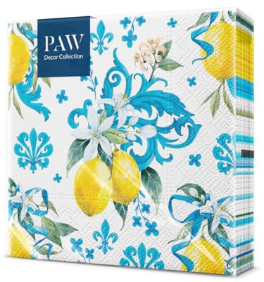 PAW Servietten 33 x 33 cm, 20 Stück - Sizilianische Blumenlaune | Dreilagig, saugstark und reißfest, dekorativ für Geburtstag, Hochzeit und Kaffeetafel, bringt Farbe auf den Tisch