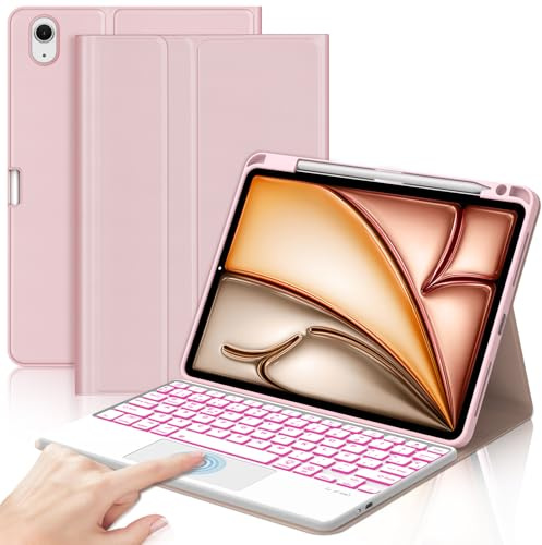 IVEOPPE Funda Teclado para iPad Air 11 Pulgadas M4 2026/M3 2025/M2 2024 | Keyboard Touchpad Retroiluminación Bluetooth , QWERTY Español Ñ, Desmontable con portalápices para iPad Air 11, Rosa