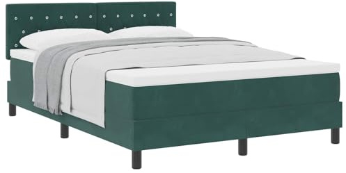 Mhdvray Lit à sommier tapissier en velours, vert foncé, 140 x 190 cm, avec sommier à lattes et tête de lit, réglable en hauteur, design moderne, robuste et durable, pour chambre d'adolescent, chambre