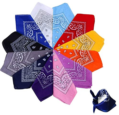 12 Stück Bandana Halstuch Bindetuch Haar Schal Ansatz Handgelenk Verpackungs Band Kopf Bindung, Unisex Mode-Accessoires(55 x 55 cm)