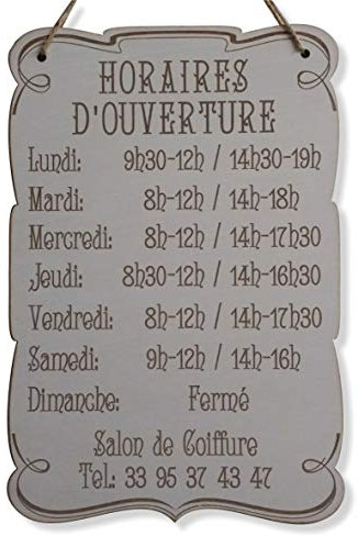 Craf'u HORAIRES D'OUVERTURE Plaque en Bois Personnalisée Panneau de Porte Magasin Ouvert FERMÉ Deko (Petit 19.5 x 29 cm)