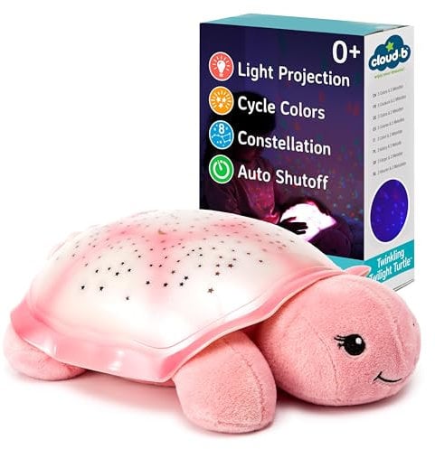 Cloud b Veilleuse Apaisante Projecteur d'étoiles avec sons apaisants | Luminosité douce | 3 couleurs | Arrêt automatique | Veilleuse musicale Tortue Twinkling Twilight Turtle Rose