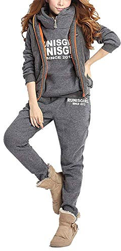 BUOYDM Tuta Donna Sportiva Completa Abbigliamento Sportiva Invernale Felpa & Giacca Gilet & Pantaloni Completi Tute Sportiva, Grigio L