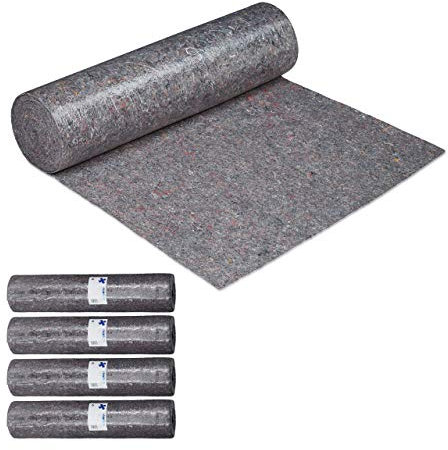 Relaxdays Couverture déménagement, Lot de 5, 1x50 = 50 m, Rouleau Protection Sol 220 g/m² Tapis travaux Peinture, Gris