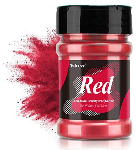 Epoxidharz Farbe metallic, Seifenfarbe, für die Seifenherstellung, Mica Powder, Epoxy Resin Farbe Farbpigmente Pigmentpulver Farben Pigment, Farbe für Epoxidharz, Lipgloss Farbe - 60g rot (Pulver)