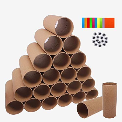 ZMCYN 40 Pack 1.6x3.9 Inch Cardboard Tubes Brown Paper Roll Tubes, Paper Cardboard Craft Tube Rolls for Craft, DIY Arts, Classroom Projects, Extra 100 Sheets Colored Paper, 80 Pcs Wiggle Eyes