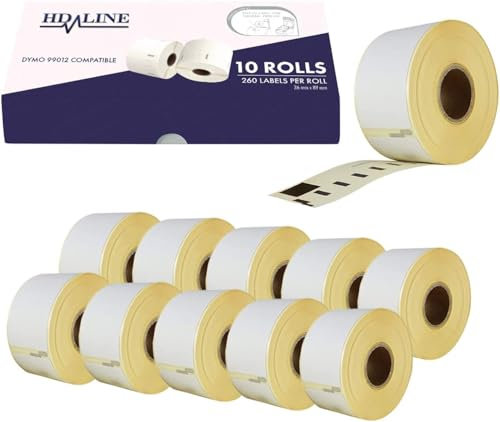 hd-line Dymo 99012 Lot de 10 rouleaux de 2600 étiquettes autocollantes compatibles avec imprimantes Dymo Labelwriter & Seiko 89 x 36 mm