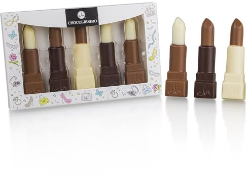 CHOCOLISSIMO - Schokolade Geschenk Frauen - Lippenstifte aus Schokolade - Geschenkidee zum Geburtstag, Valentinstag, Muttertag, für Mama, Schwester, Mädchen, Freundin - Schokoladenfiguren, Tortendeko