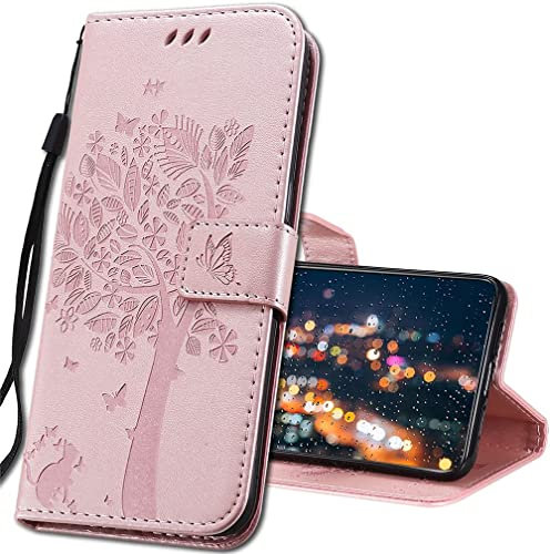 IMIRST Cover per Xiaomi Redmi Note 7 Smartphone, Custodia in Pelle Xiaomi Redmi Note 7, Custodia a Portafoglio con Disegni in Rilievo per Xiaomi Redmi Note 7. KT1 Wish Tree Pink