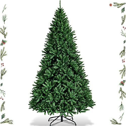 GYMAX Albero di Natale Automatico 275 cm, 3594 Rami in PVC Ignifugo, Albero Artificiale Folto e Realistico, Divisibile per Montaggio e Trasporto, Supporto in Ferro, Ideale per Interno/Esterno, Verde