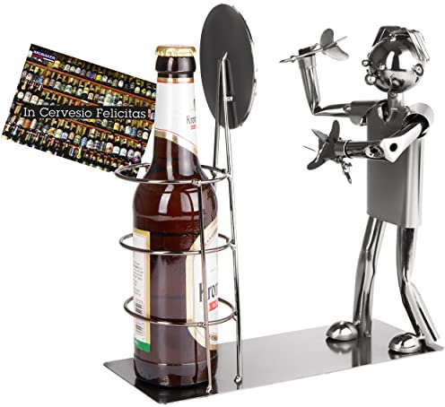 BRUBAKER Bierflaschenhalter Darts Meisterschaft - Metall Skulptur Flaschenständer Dartscheibe - Metallfigur Biergeschenk für Dartspieler und Darts Fans mit Grußkarte