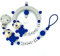 Set Nuckelkette & Greifling mit Wunschname 3D-Bär TEDDY BÄR Hellgrau Dunkelblau/Junge & Mädchen