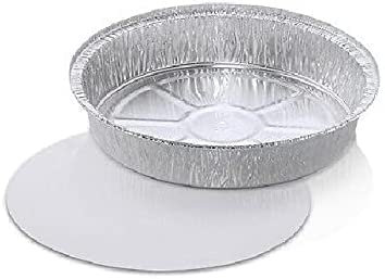 MARENT Brand 7.5 Round Silver Foil Food Trays Containers & Lids Perfect for Pies and Roasting 185 x 44mm (No.12) Same Day Posting (40)