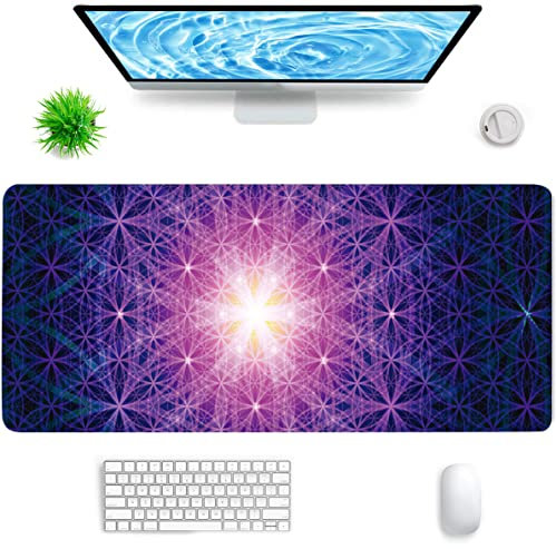 Hanazaoa Grand tapis de souris, géométrie sacrée, symbole de fleur de vie, grand XL, tapis de souris imperméable avec bords cousus et base antidérapante pour bureau, jeux, maison, 80 x 30 cm