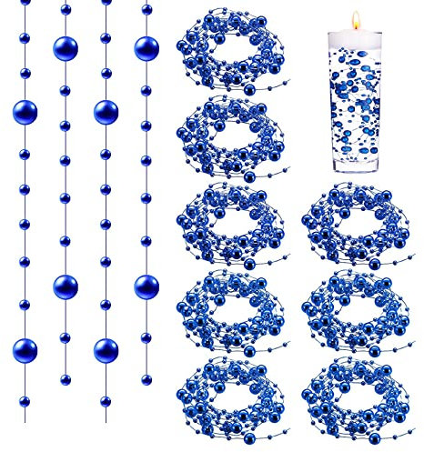 18 Stück Künstliche Perlenschnur für Schwimmende Kerzen Vasenfüller 120 cm KunstperlenPerlenschnur für Hochzeit Valentinstag Braut Haarschmuck Heimdekoration Schwimmende Kerzen Mittelstück (Blau)