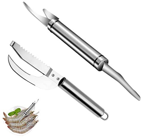 2 Stück Multipurpose Shrimp Peeler Multifunktions-Edelstahl-Fischschupper Edelstahl Shrimp Peeler Deveiner Tool Edelstahl Garnelenschäler PremiumSägezahn für Fischreinigungswerkzeuge in der Küche