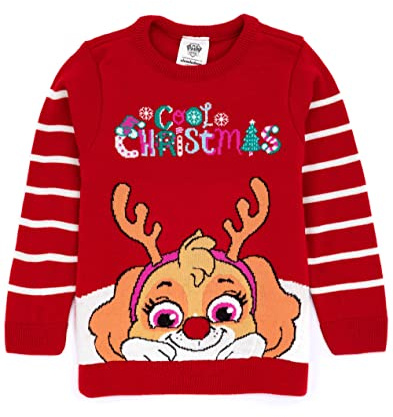 Paw Patrol Christmas Jumper Kids | Girls Boys Skye Rudolph Reindeer Festive Red Knitted Sweater | Xmas Gifts for Him Her 2-3 Years