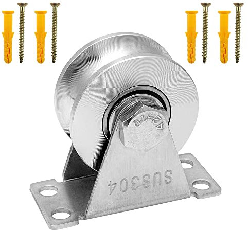 Cable Pulley Wheel, U-Type Stainless Steel Pulley Block Silent Single Pulley Block Mute Bearings Groove Sliding Roller Track Wheel(1 Pc)