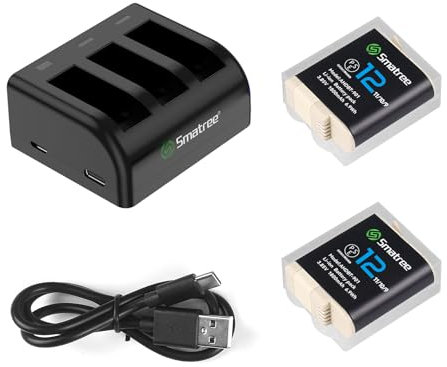 Smatree 2-Pack 1800mAh Compatible with GoPro Hero 12/11/10/9, 3-Channel Battery Quick Charger