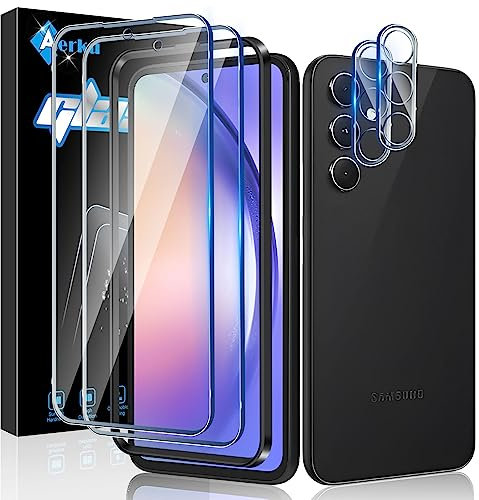Aerku Protector de Pantalla para Samsung Galaxy A54 5G, Protector de Lente de Cámara [2 + 2 Piezas], 0.33MM HD Transparente 9H Ultra Resistente Cristal Templado Vidrio Templado para Samsung A54 5G