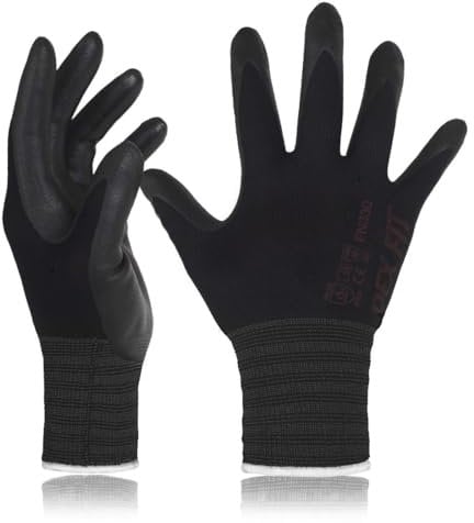DEX FIT Guantes de Trabajo FN330, Ajuste Cómodo Elástico 3D, Buen Agarre, Recubrimiento de Espuma Duradero de Nitrilo, Táctil, Fino y Ligero, Lavable en la Lavadora; Negro 7 (S) 1 Par