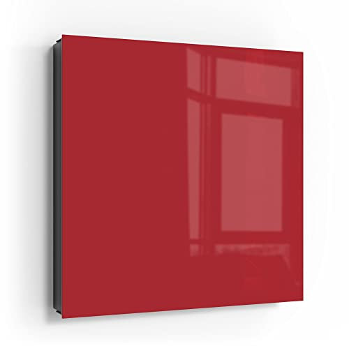 DEQORI Schlüsselkasten schwarz | 30x30 cm | Unifarben - Rot | Glas & Metall Schlüssel-Box | Schlüsselschrank mit 50 Haken + 2 Magnete | Moderne Box magnetisch & beschreibbar