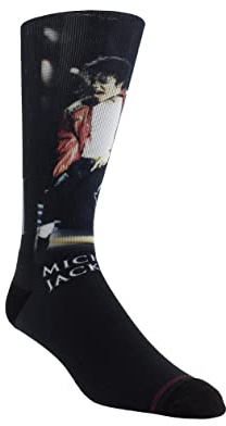 PERRI'S SOCKS Michael Jackson Offiziell lizenzierte Dye Sublimation Crew Socken – Gepolsterte Neuheit Socken für Damen und Herren – Special Edition Serie – Standardgröße (Schwarz und Dunkelrot)