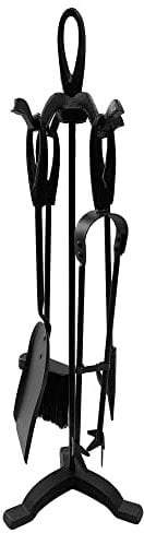 AMOS 5 Piece Fireplace Fireside Companion Metal Tools Set Including Tong Log Poker Pincers Shovel & Broom Black
