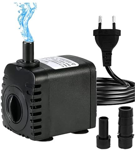 Bomba de Agua Sumergible, 600L / H 8W Bomba Agua con 2 Boquillas , AC220-240V Mini Bomba de Agua Ultrasilencioso, para Fuentes de Mesa de Acuario Jardines de Agua de Estanque y Sistemas hidropónicos