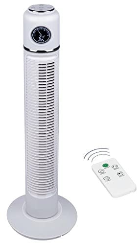 JUNG TV26 Ventilator leise mit Fernbedienung & Timer 74cm weiss, 40W, ENERGIESPAREND, 75° Oszillation, Lüfter Standventilator für Schlafzimmer, Lautstärke max 48dbA, 3 Stufen