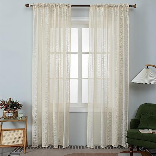 Ricemru Gehäkelte Gardinen Landhaus Transparent Häkeloptik Marokko Muster Häkeln Vorhang Lichtdurchlässig Gewebt Hohl Boho Style Häkelgardinen Häkelvorhang für Schlafzimmer,2 Stück 140x225