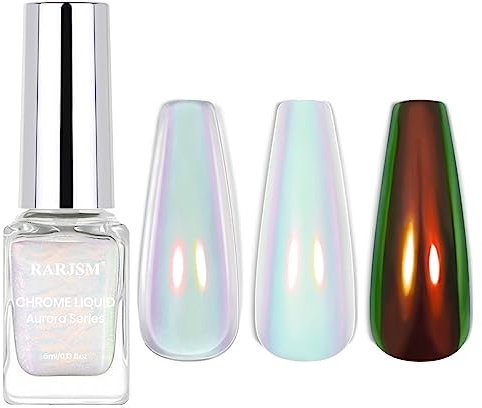 RARJSM Aurora Liquid Powder Chrome Red Green Chameleon Metallic Mirror Effect Quick Dry Iridescent Chrome Nail Powder for Gel Polish Pearl Mermaid Glitter 5ML Nail Art Accessories No Curing Require