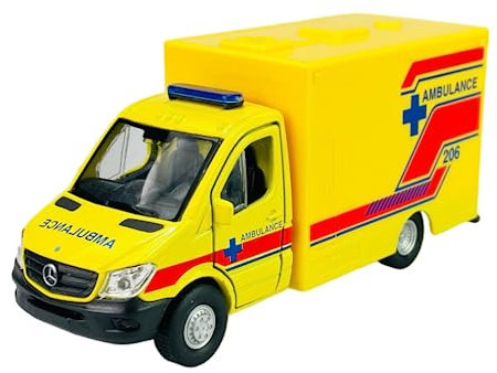 Welly Mercedes-Benz Sprinter W906 Ambulance Koffer Transporter Gelb 1/34-1/39 Metal Modell Auto Die Cast Neu im Kasten
