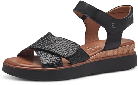 Tamaris Comfort Damen Sandalen flach aus Leder mit Klettverschluss