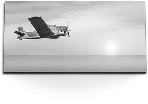 Paul Sinus Kunstdruck Bilder 120x60cm Altes Propellerflugzeug in der Luft Schwarz Weiß Flugzeug