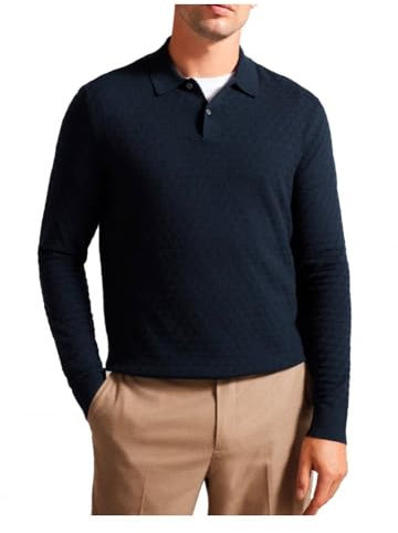 Ted Baker Men's Long Sleeve T Stitch Knitted Polo Navy L