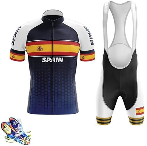LIFE ESSENTIALS Hombres Jersey Bandera España + Pantalones Cortos Mangas Cortas de Ciclismo Ropa Maillot Transpirable para Deportes al Aire Libre Bicicleta (XL)