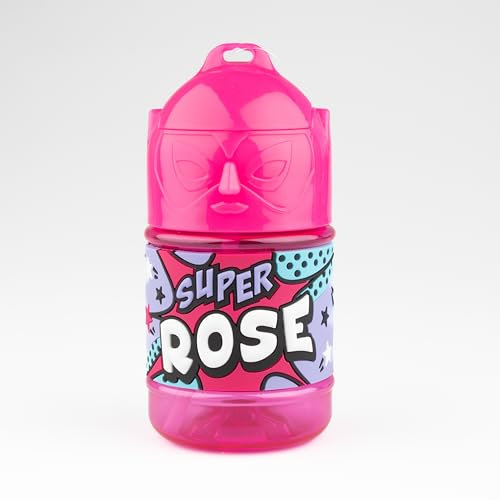 Bouteille personnalisée pour enfant, gourde d'eau avec paille - Super Rose