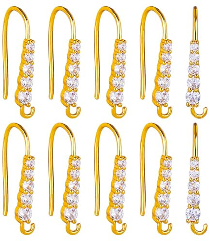 BEEFLYING 10pairs Cubic Zirconia Earring Wire Real 18K Gold Plated Leverback Brass Earrings Hooks for Women Girls DIY Jewelry Making