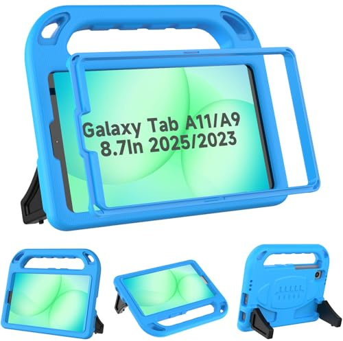 SINSO Case for Samsung Galaxy Tab A11/A9/A7 Lite 8.7 2025/2023/2021, Blue | Built in Screen Protector, Shockproof Kids Tablet Case, Lightweight Protective Case, Sturdy Stand, Protable Handle