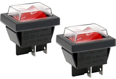 Heschen Interrupteur à bascule ON-OFF DPST 4 bornes lumière rouge 16A 250VAC avec couvercle étanche (2)