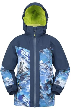 Mountain Warehouse Veste de Ski imperméable Himalayan pour Enfant - Veste d'hiver Respirante, Coutures étanches, Capuche Amovible, Jupe Pare-Neige intégrée Bleu Marine 13 Ans