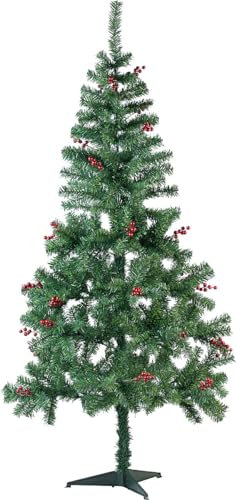 infactory Plastik Weihnachtsbäume: Weihnachtsbaum mit roten Beeren, 180 cm, 364 Zweige, mit Ständer (Künstlicher Weihnachtsbaum Ständer, Kunsttanne, Weihnachtskugeln)