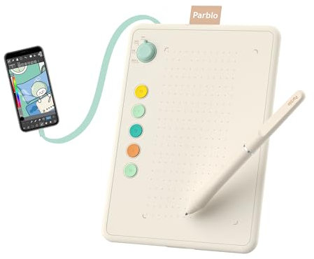 Parblo Ninos Q - Tavoletta da disegno per telefono Android, 6,3 x 4,5 pollici, tablet grafico digitale con 4 interruttori, 5 tasti di scelta rapida, stilo senza batteria, per dispositivi Android,