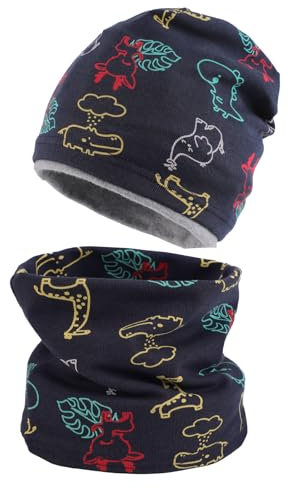 Cheerful Mario Baumwolle Mütze Loop Schal Sets Baby Jungen Mädchen Weich Beanie Winddicht Schlauchschal Kinder Marine 3-10 Jahre