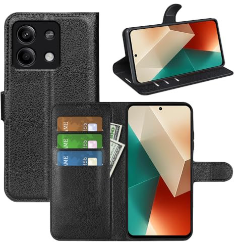Fertuo Cover per Xiaomi Redmi Note 13 5G, Custodia Portafoglio Cover a Libro in Pelle Flip Case con Silicone Bumper, Fibbia Magnetica, Porta Carte, Kickstand, per Xiaomi Redmi Note 13 5G, Nero