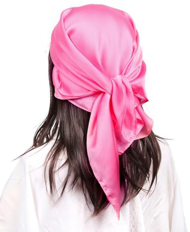 MEANBEAUTY Femme Bandana Écharpe Square Carré 70 x 70 cm Satin de Soie Multifonction Floral Impression Foulard -Rose Rouge