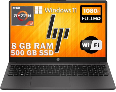 HP 255 G10 notebook portatile, Ram 8gb ddr4, SSD Nvme 512GB,Display Full Hd 15.6,Cpu Amd Ryzen 3 7320U, 4 Core 4,1Ghz, Wi-fi, 3 usb, Windows 11 pro, Libre office,pronto all'uso
